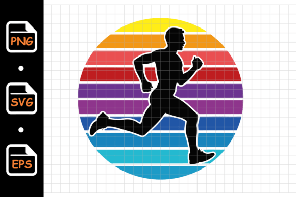 Runner Silhouette with Retro Rainbow: A Vibrant Design Asset