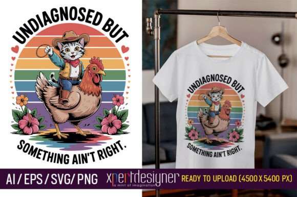 Undiagnosed Cowboy Cat with Chicken: Graphics for T-Shirt Designs